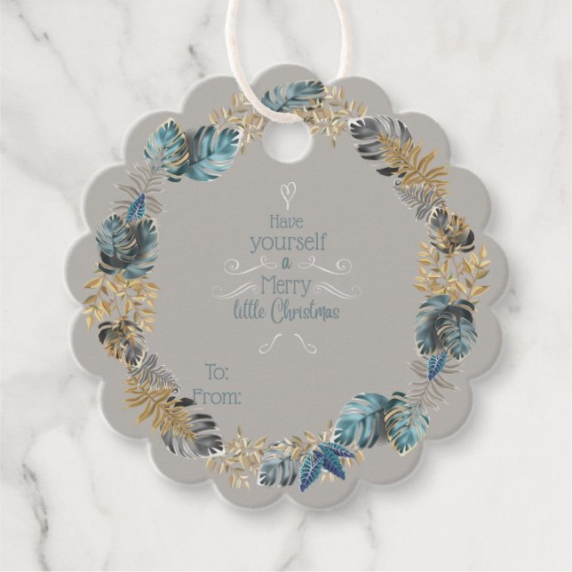 God och liten jul Modern blå blomning, andedräkt Gåvor Etiketter (Framsida)