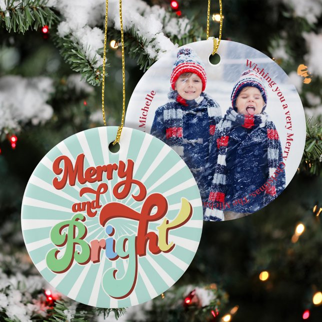 God och ljus Anpassningsbar Fotojul jul Julgransprydnad Keramik (Merry and Bright holiday photo ornament, )