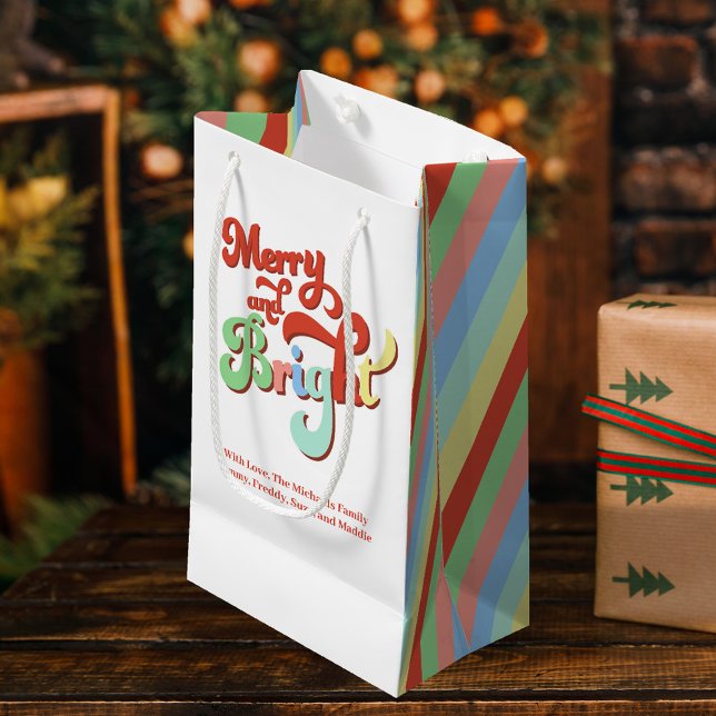 God och ljus Anpassningsbar jul (Merry and Bright Christmas custom gift bag with retro typography. )