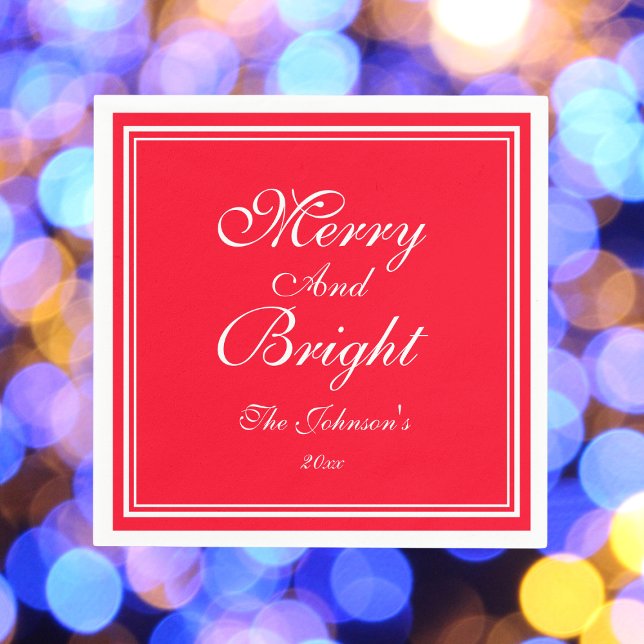God och ljus jul Helgdag Papper Namn Pappersservett ("Merry And Bright" custom name Christmas holiday paper napkins.)