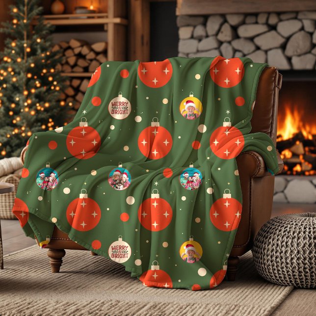 God och ljus julfoto fleecefilt (Merry and Bright Christmas Photo Fleece Blanket)