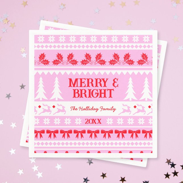 God och ljus julsötare Rosa och rött Pappersservett (Merry & Bright Christmas Sweater Pink and Red Napkins)