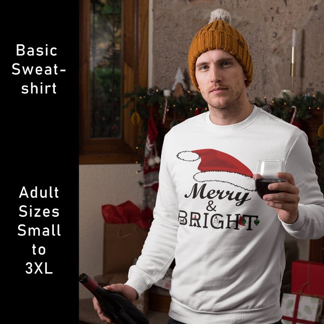 God och ljus med jultomten jul lång ärmad tröja (Merry and Bright with Santa Hat Christmas Sweatshirt)