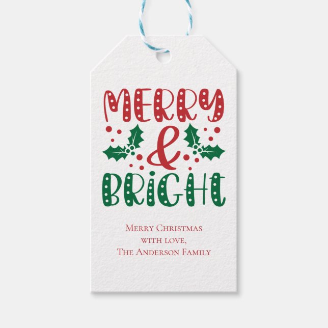 God och ljus Red och Grönt Holly jul Presentetikett (Framsidan)