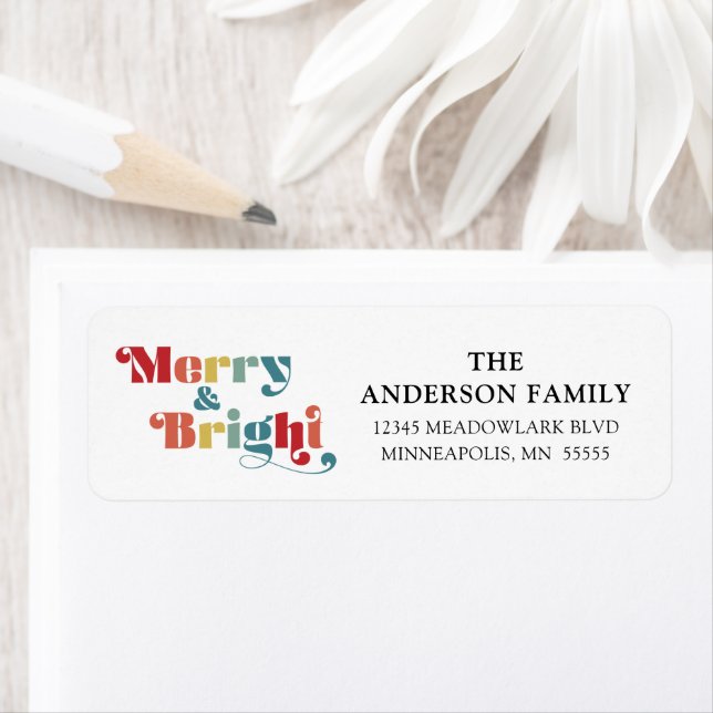 God och ljus Retro-färgfull jul Returadress Etikett (Insitu)