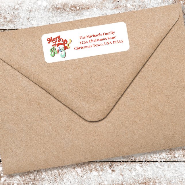God och ljus Returadress jul Etikett (Merry and Bright Christmas return address label.)