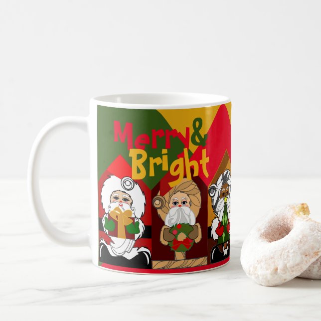 God och ljus Tecknad Santas Geometric jul Kaffemugg (Med munk)