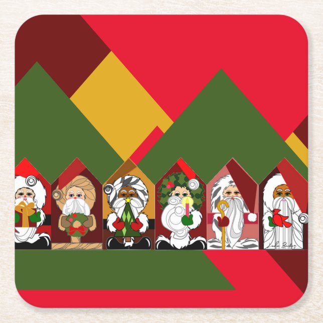 God och ljus Tecknad Santas Geometric jul Underlägg Papper Kvadrat (Framsidan)