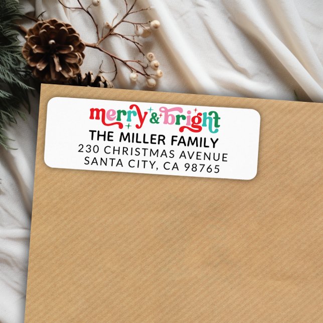 God och modern Returadress under julen Returadress Etikett (Merry and Bright Modern Christmas Return Address Label)