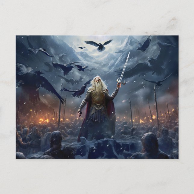 God Odin leads Einherjer Warrior of Asgards  Vykort (Framsida)