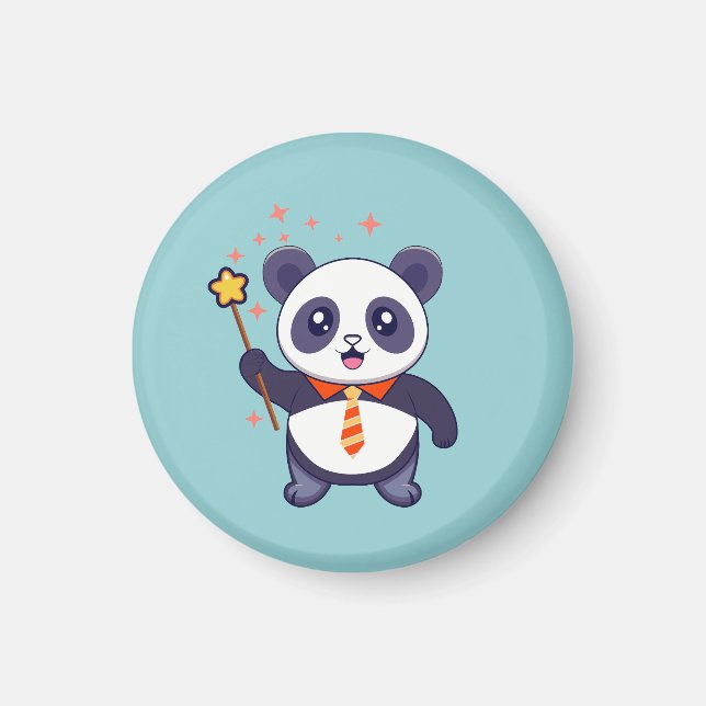 god panda med orange-gult slips magnet (Framsidan)