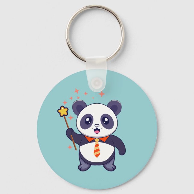 god panda med orange-gult slips nyckelring (Framsida)