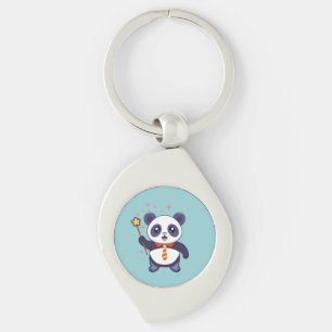 god panda med orange-gult slips swirl silverfärgad nyckelring