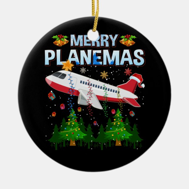 God Planesmas-familjens Flygplan-jul för Pilot Julgransprydnad Keramik (Framsidan)
