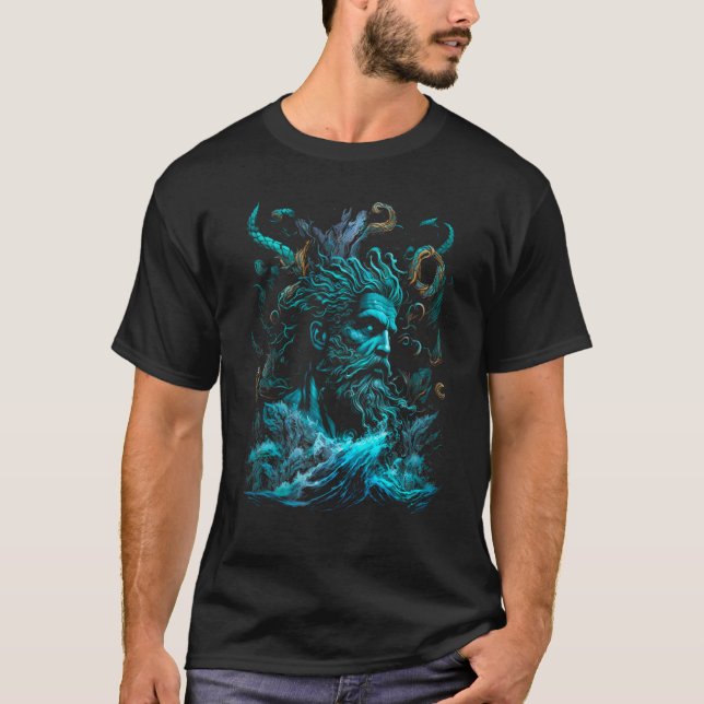 God Poseidon Greek Mythology T Shirt (Framsida)