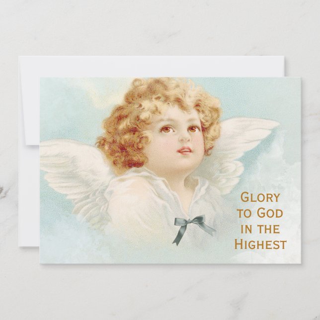God Religiösa Blue - God Jul Angel Cherub Glory Julkort (Framsida)