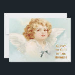God Religiösa Blue - God Jul Angel Cherub Glory Julkort<br><div class="desc">En ängel med ett gyllene huvud med krukor och en vit skjorta med ett litet blått band ser mot himlen. Redigerbar text lyder "Glory to God in the Highest". Perfekt till julkort!</div>