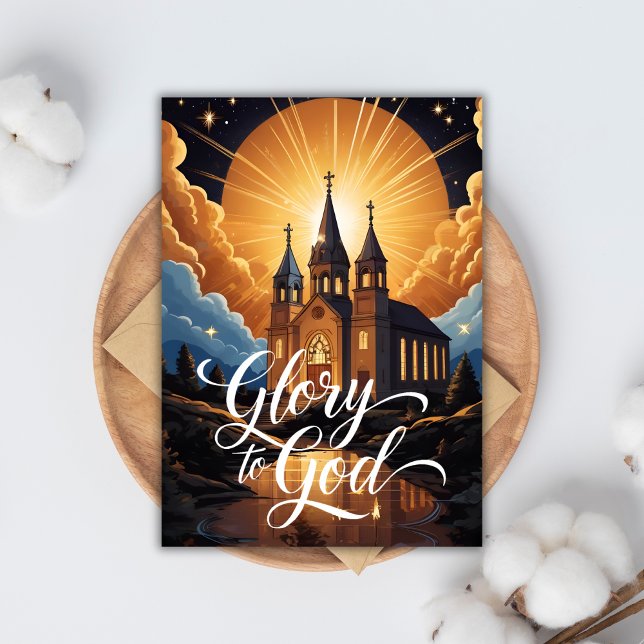God Religiösa Heliga Natten God jul Julkort (Glory To God Religious Holy Night Merry Christmas Holiday Card)