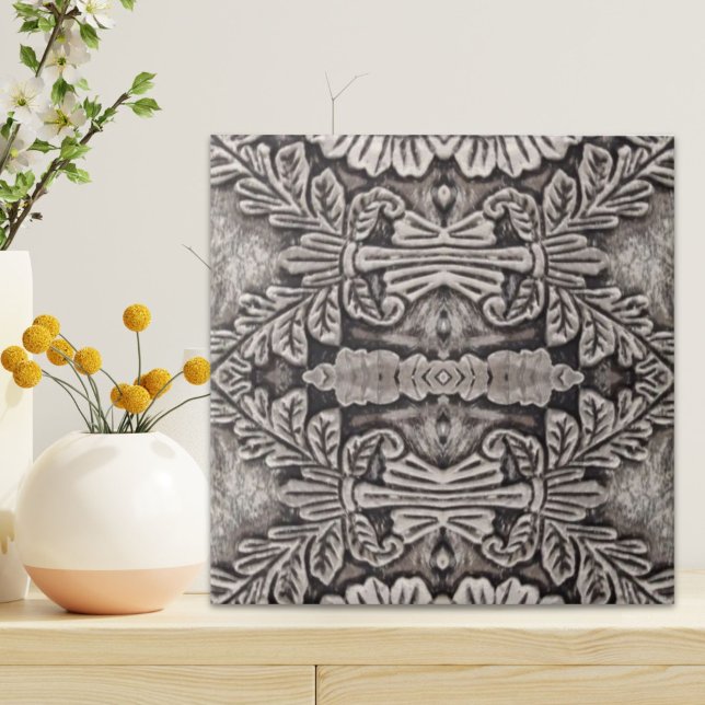 God renaissance ornate silver grått-stammen mönste kakelplatta (goth renaissance ornate silver grey tribal pattern ceramic tile)
