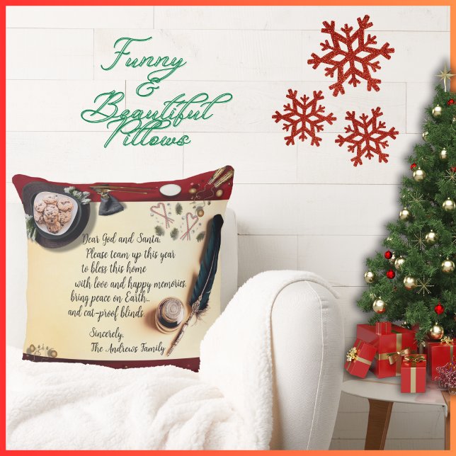 God Santa Note Quill Peace Cat-Proof-Blinder 20 x  Kudde (Cat lovers who choose blinds as window coverings  can relate to the Christmas wish on this pillow!)