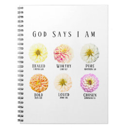 God Says I Am Affirmation Pastel Zinnia Floral Anteckningsbok