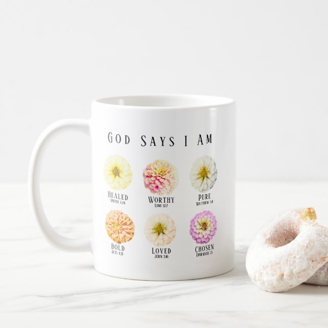 God Says I Am Affirmation Scripture Pastel Floral Kaffemugg (Med munk)