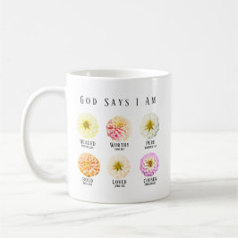 God Says I Am Affirmation Scripture Pastel Floral Kaffemugg