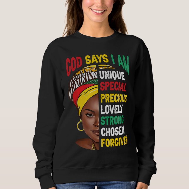 God Says I Am Bible Melanin Girl Black History Mon T Shirt (Framsida)