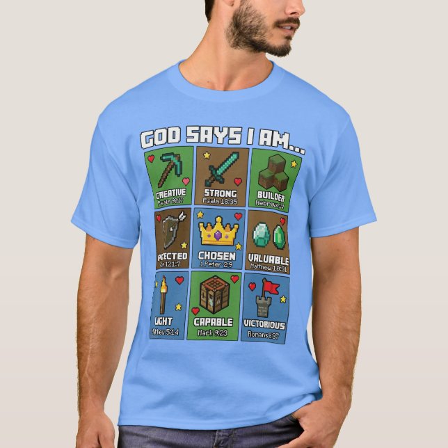 God Says I Am Bible Verses Pixel Art Christian Gam T Shirt (Framsida)