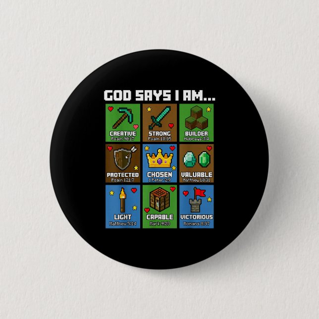 God Says I Am Bible Verses Xel Art Christian Gamer Knapp (Framsida)