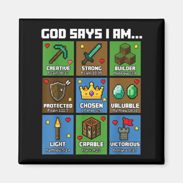 God Says I Am Bible Verses Xel Art Christian Gamer Magnet (Framsidan)