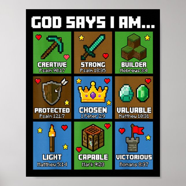 God Says I Am Bible Verses Xel Art Christian Gamer Poster (Framsidan)