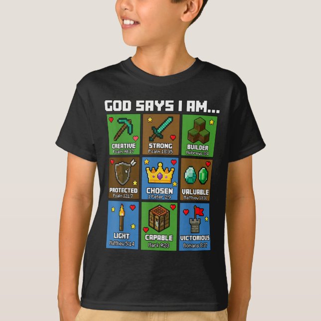 God Says I Am Bible Verses Xel Art Christian Gamer T Shirt (Framsida)