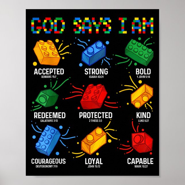 God Says I Am Building Brick Master Builder Block  Poster (Framsidan)