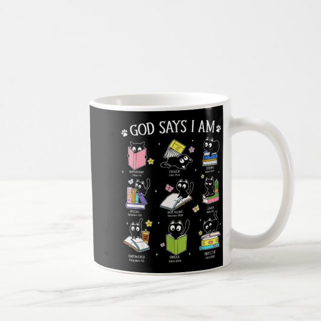 God Says I Am Cat Book Lover Christian Cute Jesus  Kaffemugg (Höger)