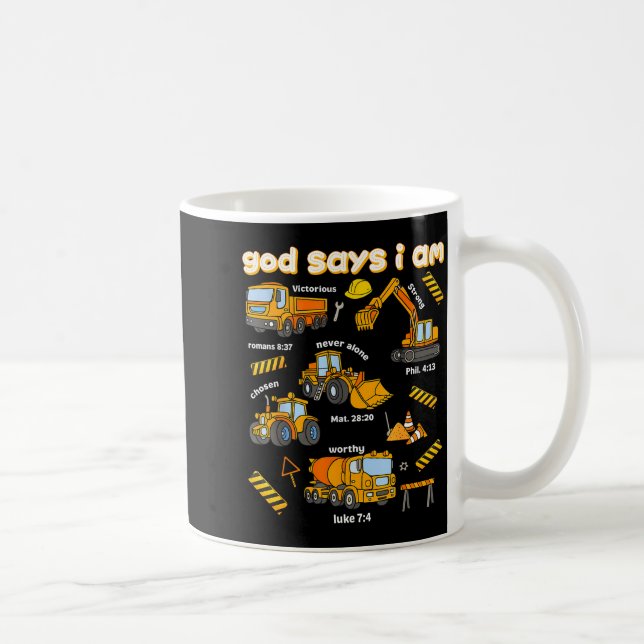 God Says I Am Christian Bible Verses Boys Construc Kaffemugg (Höger)