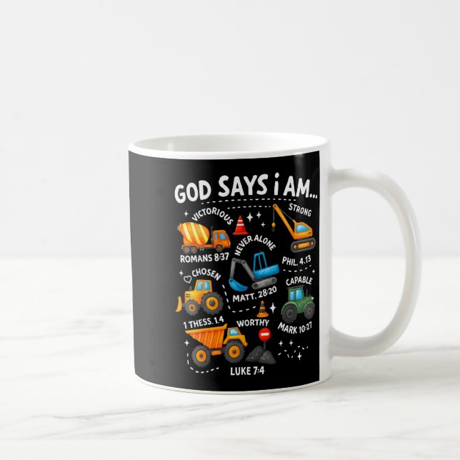 God Says I Am Christian Bible Verses Boys Construc Kaffemugg (Höger)
