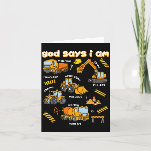 God Says I Am Christian Bible Verses Boys Construc Kort (Framsida)