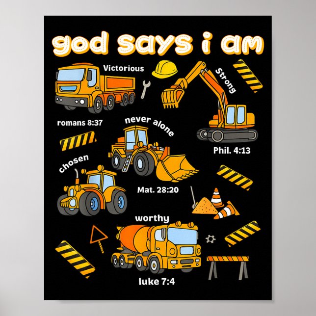God Says I Am Christian Bible Verses Boys Construc Poster (Framsidan)