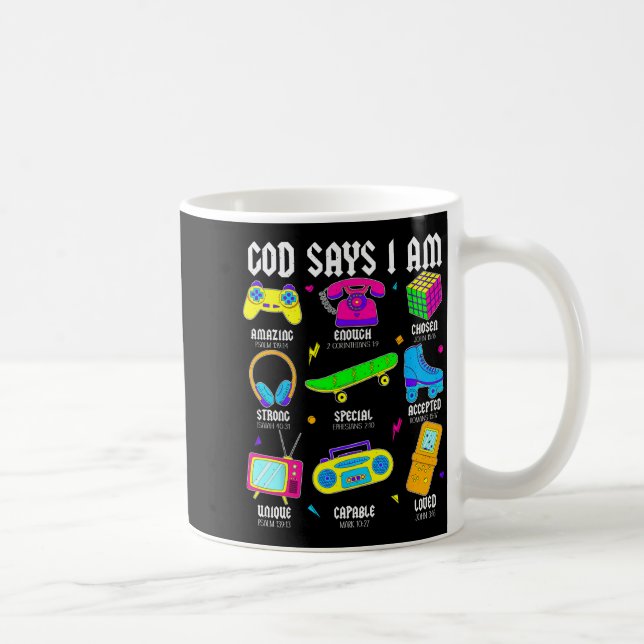 God Says I Am Christian Men Women Kids Retro 80's  Kaffemugg (Höger)