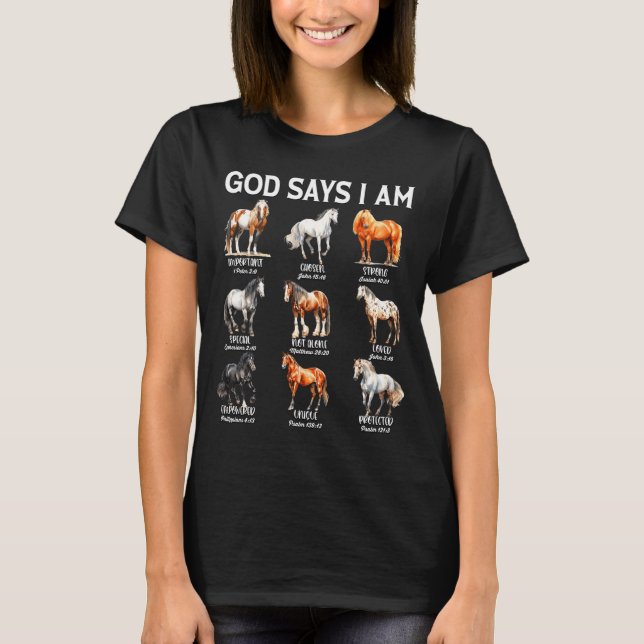 God Says I Am Horse Christian Girl Teen Boy Bible  T Shirt (Framsida)