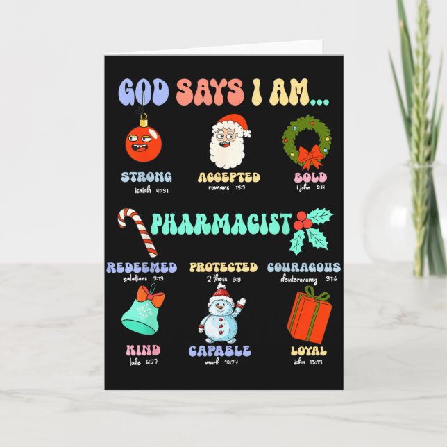God Says I Am Pharmacist Christmas Pharmacy Tech C Kort (Framsida)