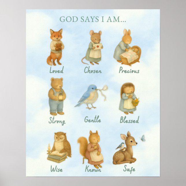 God Says I Am – Scripture Declaration Nursery Wal  Poster (Framsidan)