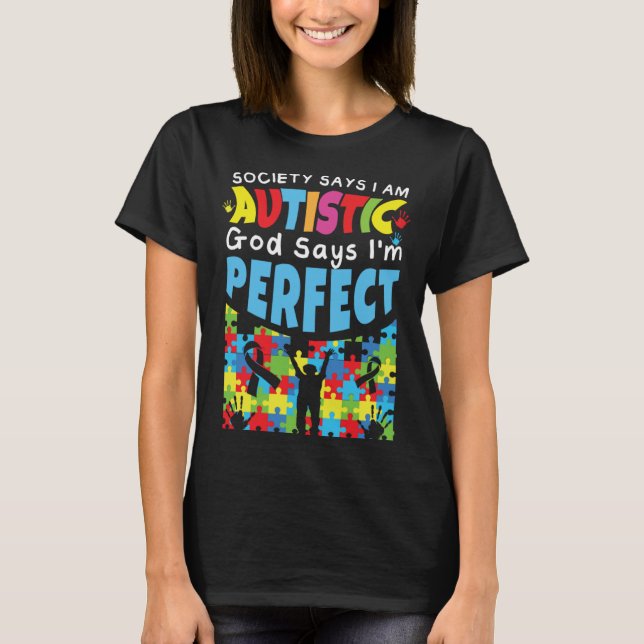 God Says Perfect Colorful Puzzle Autism Awareness T Shirt (Framsida)