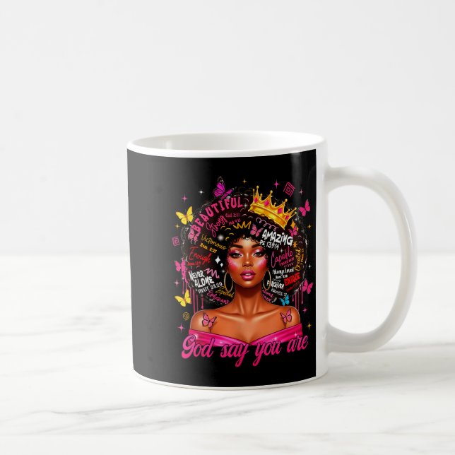 God Says You Are Afro Melanin Queen Christian Girl Kaffemugg (Höger)