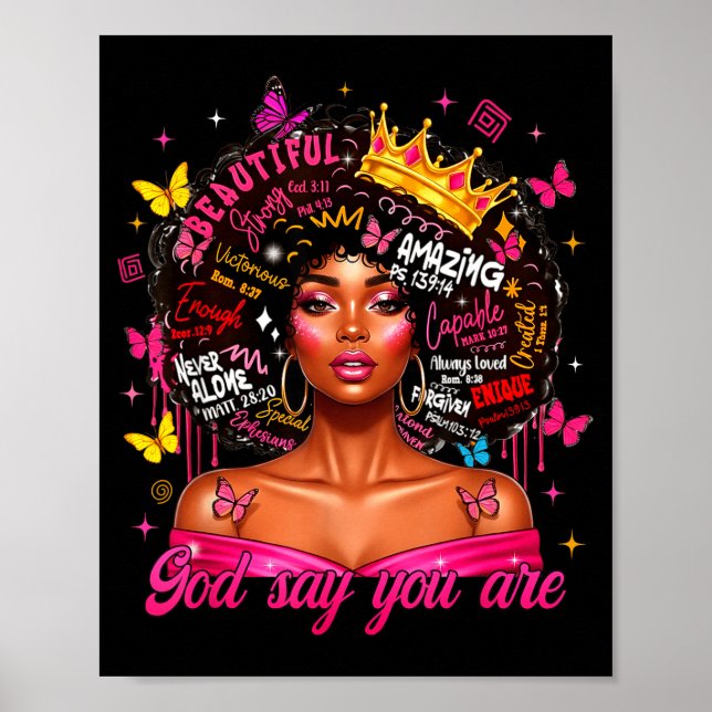 God Says You Are Afro Melanin Queen Christian Girl Poster (Framsidan)