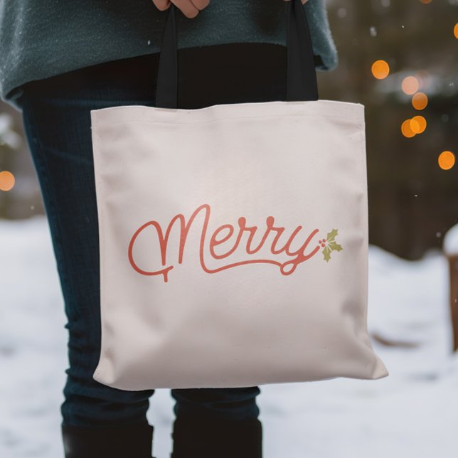 God Script Typography-jul Tygkasse (Merry Script Typography Christmas Tote Bag)