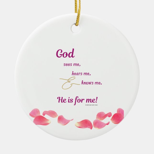 God Sees Me, Hears Me, and Knows Me - Round,  Julgransprydnad Keramik (Framsidan)