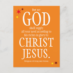 ’GOD shall Supply’ - Bible Verse - Thanksgiving Vykort