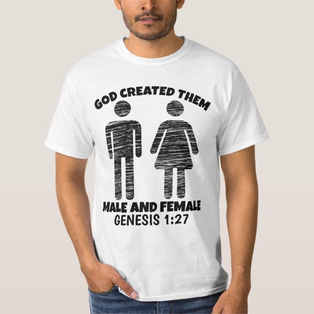 GOD SKAPAT MANS- OCH KVINNLIGA KRISTNA T-SHIRTS (Framsida)